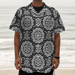 Black And White Boho Mandala Print Textured Short Sleeve Shirt