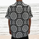 Black And White Boho Mandala Print Textured Short Sleeve Shirt