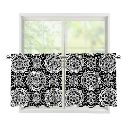 Black And White Boho Mandala Print Tier Curtains