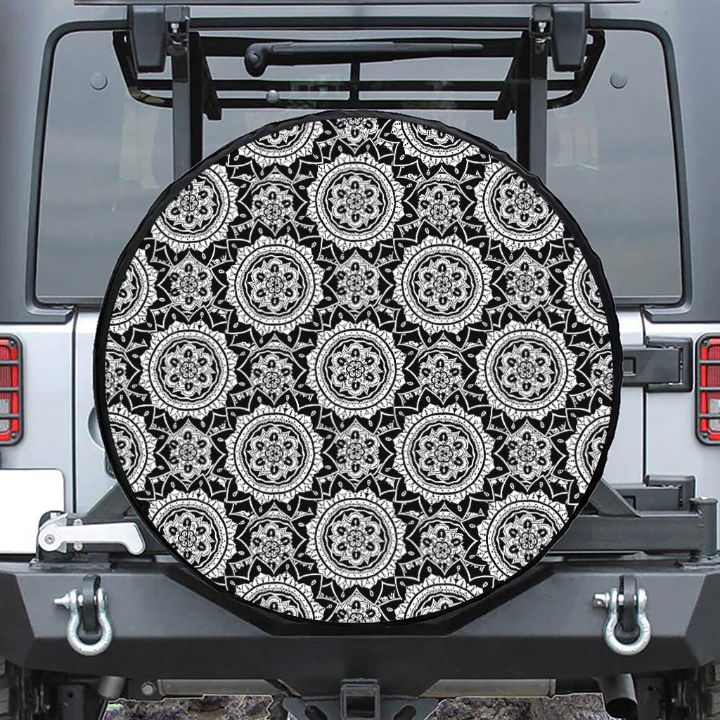 Black And White Boho Mandala Print Tire Cover