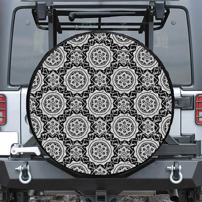 Black And White Boho Mandala Print Tire Cover