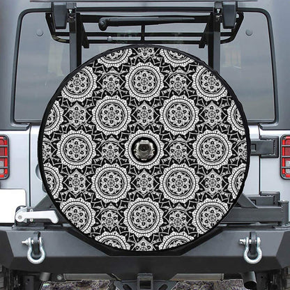 Black And White Boho Mandala Print Tire Cover With Camera Hole