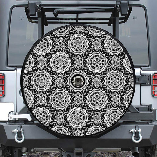Black And White Boho Mandala Print Tire Cover With Camera Hole