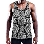 Black And White Boho Mandala Print Training Tank Top