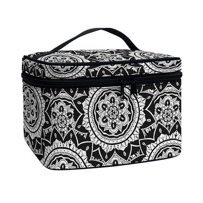 Black And White Boho Mandala Print Travel Makeup Bag