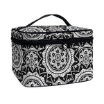 Black And White Boho Mandala Print Travel Makeup Bag