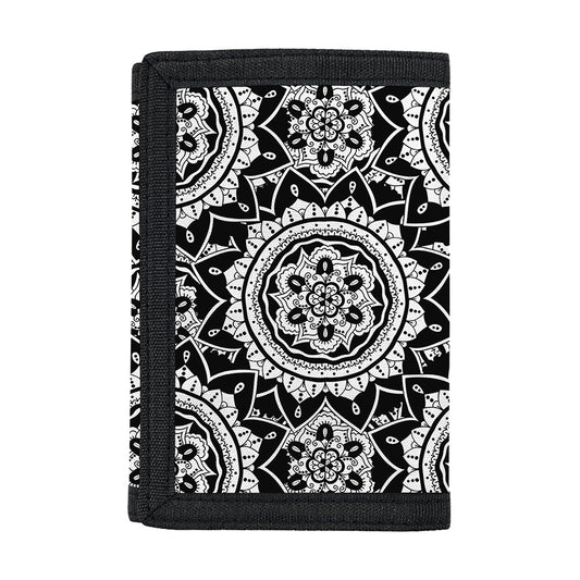 Black And White Boho Mandala Print Trifold Wallet