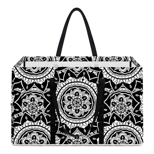 Black And White Boho Mandala Print Utility Tote Bag