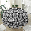 Black And White Boho Mandala Print Waterproof Round Tablecloth