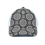 Black And White Boho Mandala Print White Mesh Trucker Cap