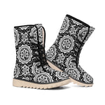 Black And White Boho Mandala Print Winter Boots