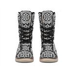 Black And White Boho Mandala Print Winter Boots