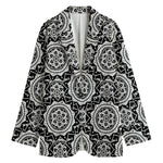 Black And White Boho Mandala Print Women's Blazer
