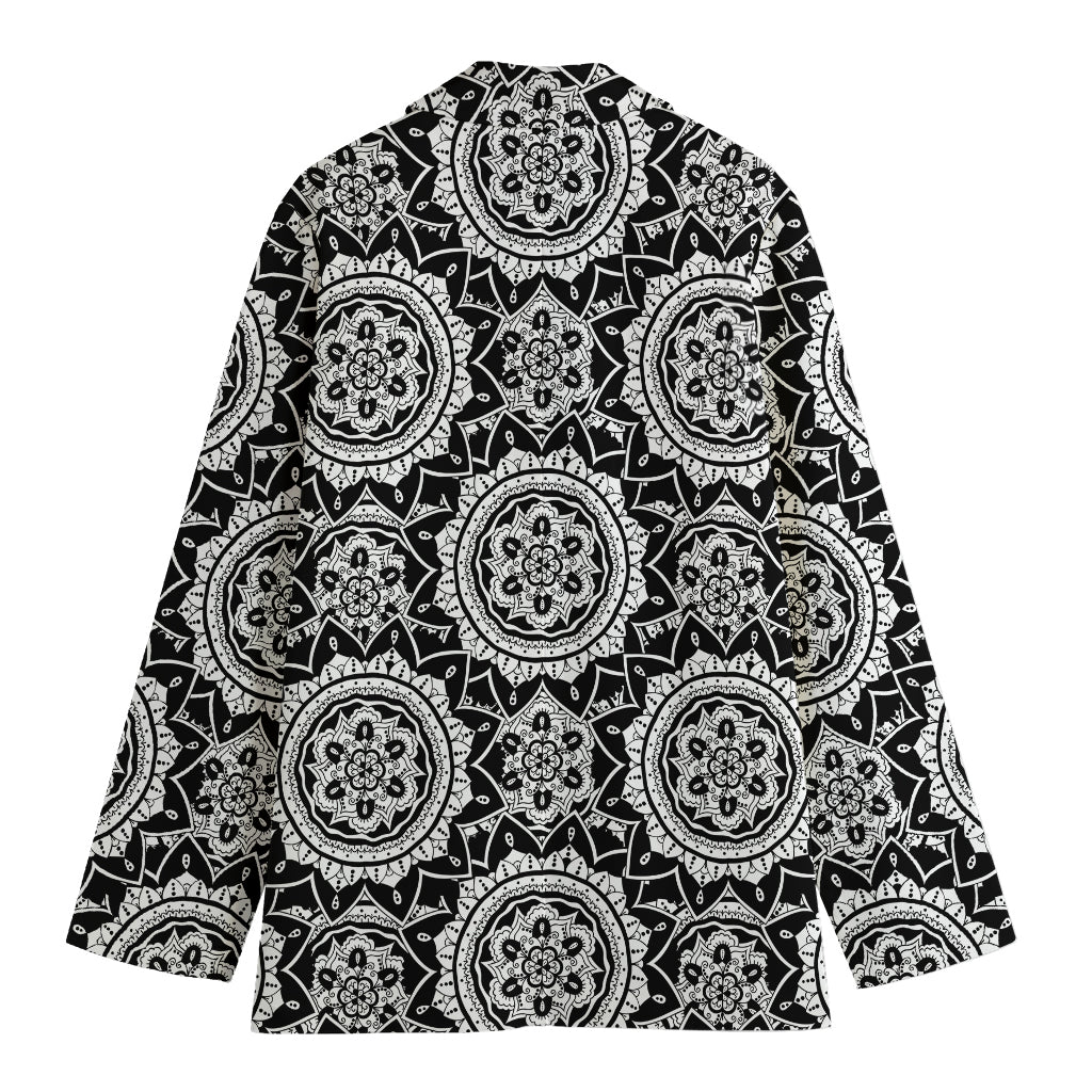 Black And White Boho Mandala Print Women's Blazer