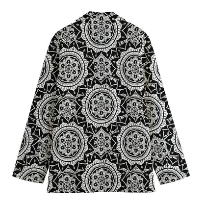 Black And White Boho Mandala Print Women's Blazer