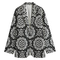 Black And White Boho Mandala Print Women's Cotton Blazer