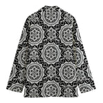 Black And White Boho Mandala Print Women's Cotton Blazer
