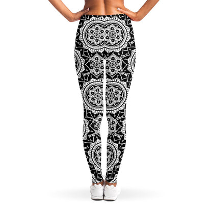 Black And White Boho Mandala Print Women's Leggings