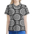 Black And White Boho Mandala Print Women's Polo Shirt