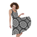 Black And White Boho Mandala Print Sleeveless Knee Length Dress