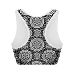 Black And White Boho Mandala Print Women's Sports Bra