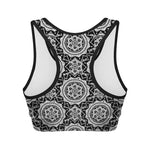 Black And White Boho Mandala Print Women's Sports Bra