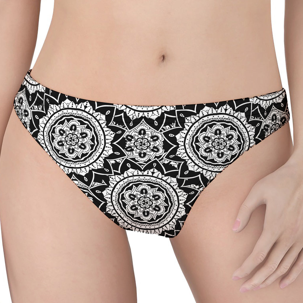 Black And White Boho Mandala Print Women's Thong