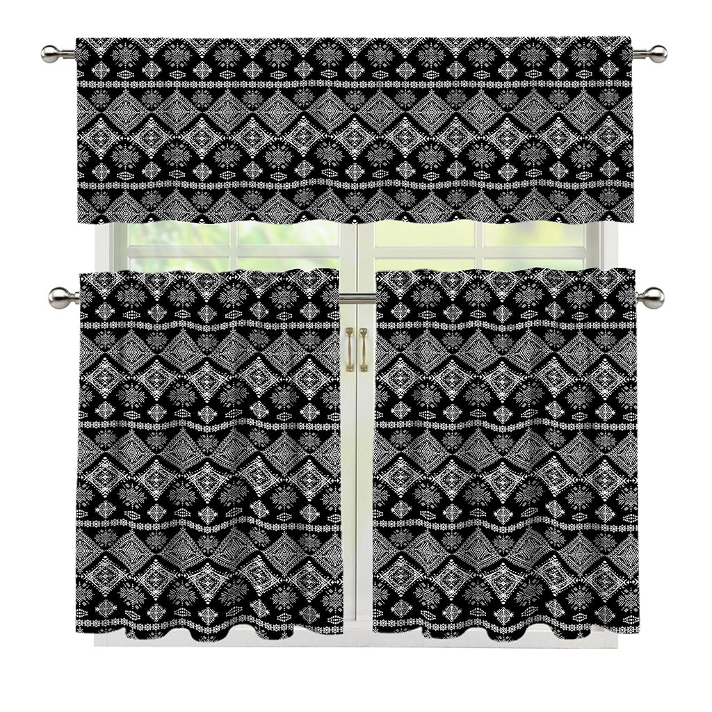 Black And White Boho Tribal Print 3 Piece Kitchen Curtains