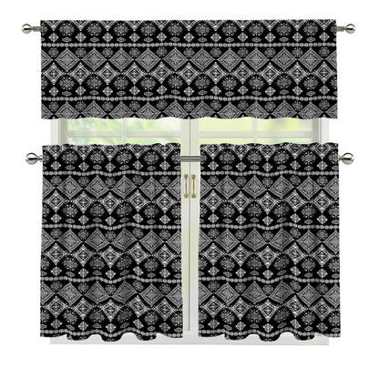 Black And White Boho Tribal Print 3 Piece Kitchen Curtains