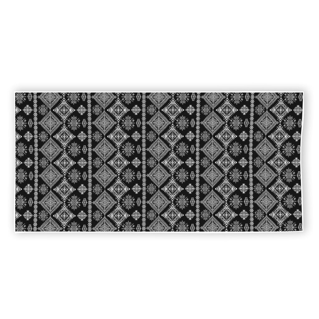 Black And White Boho Tribal Print Beach Towel