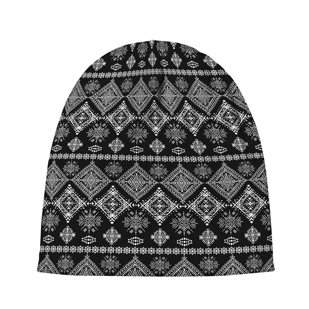 Black And White Boho Tribal Print Beanie