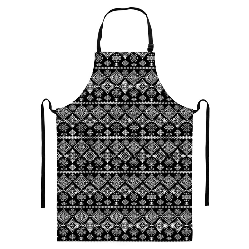 Black And White Boho Tribal Print Bib Apron With Pocket