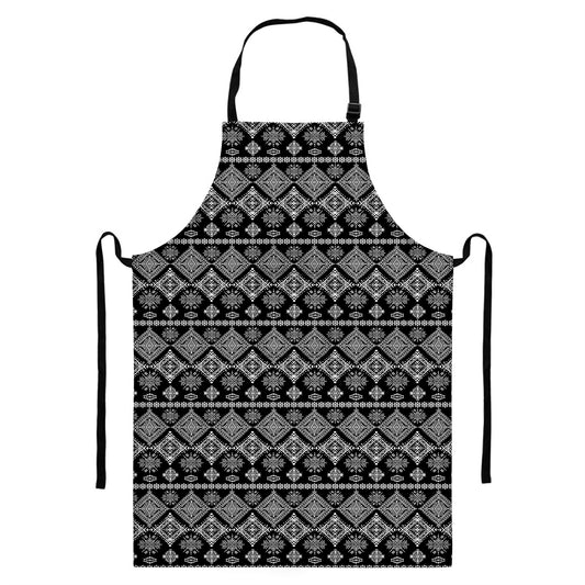 Black And White Boho Tribal Print Bib Apron With Pocket