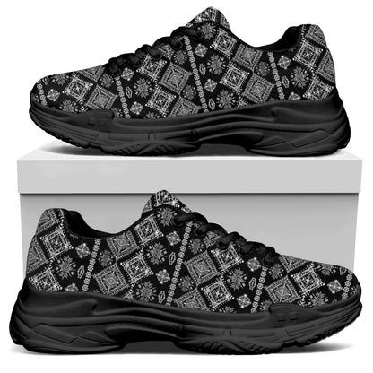 Black And White Boho Tribal Print Black Chunky Shoes