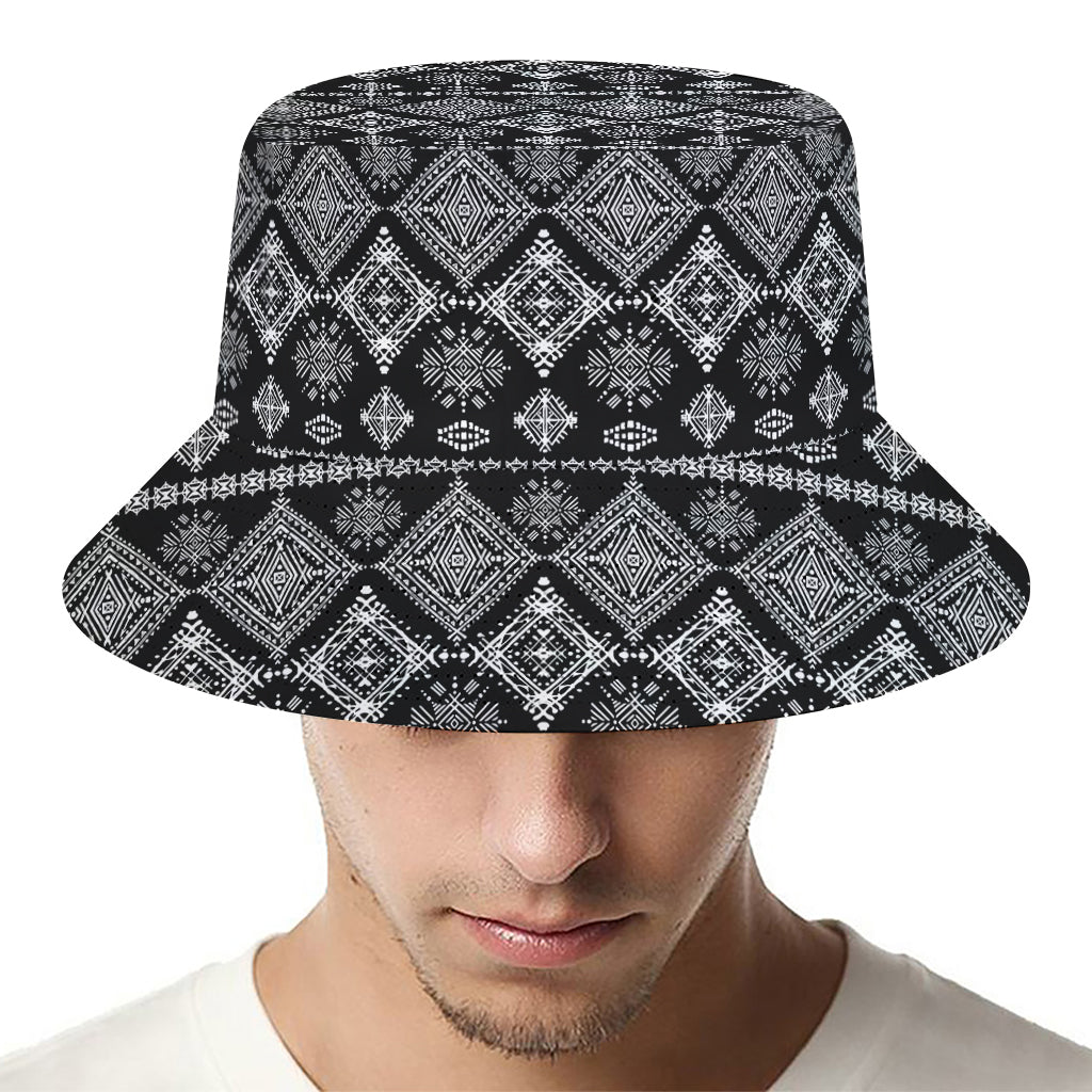 Black And White Boho Tribal Print Bucket Hat