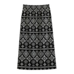 Black And White Boho Tribal Print Cotton Front Slit Maxi Skirt