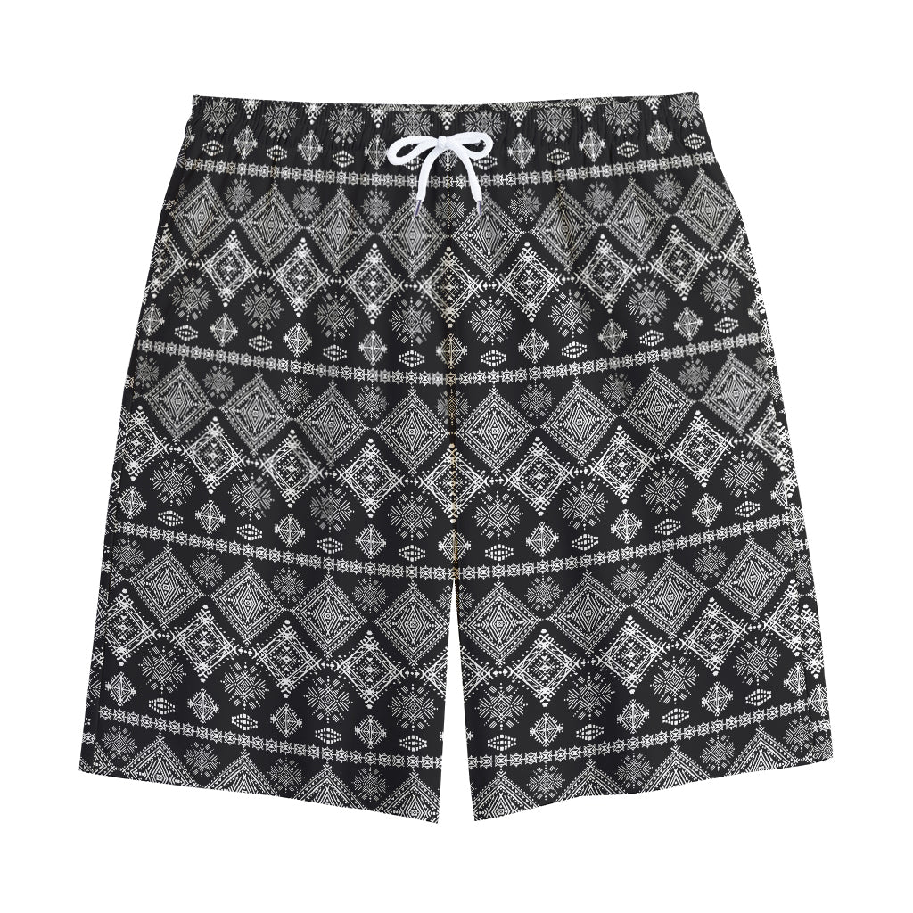 Black And White Boho Tribal Print Cotton Shorts