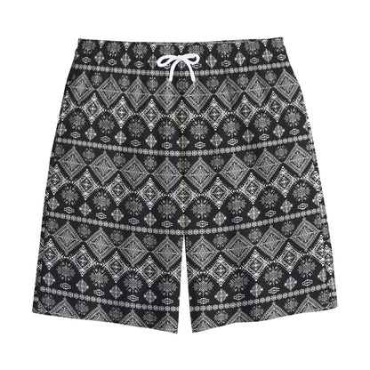 Black And White Boho Tribal Print Cotton Shorts