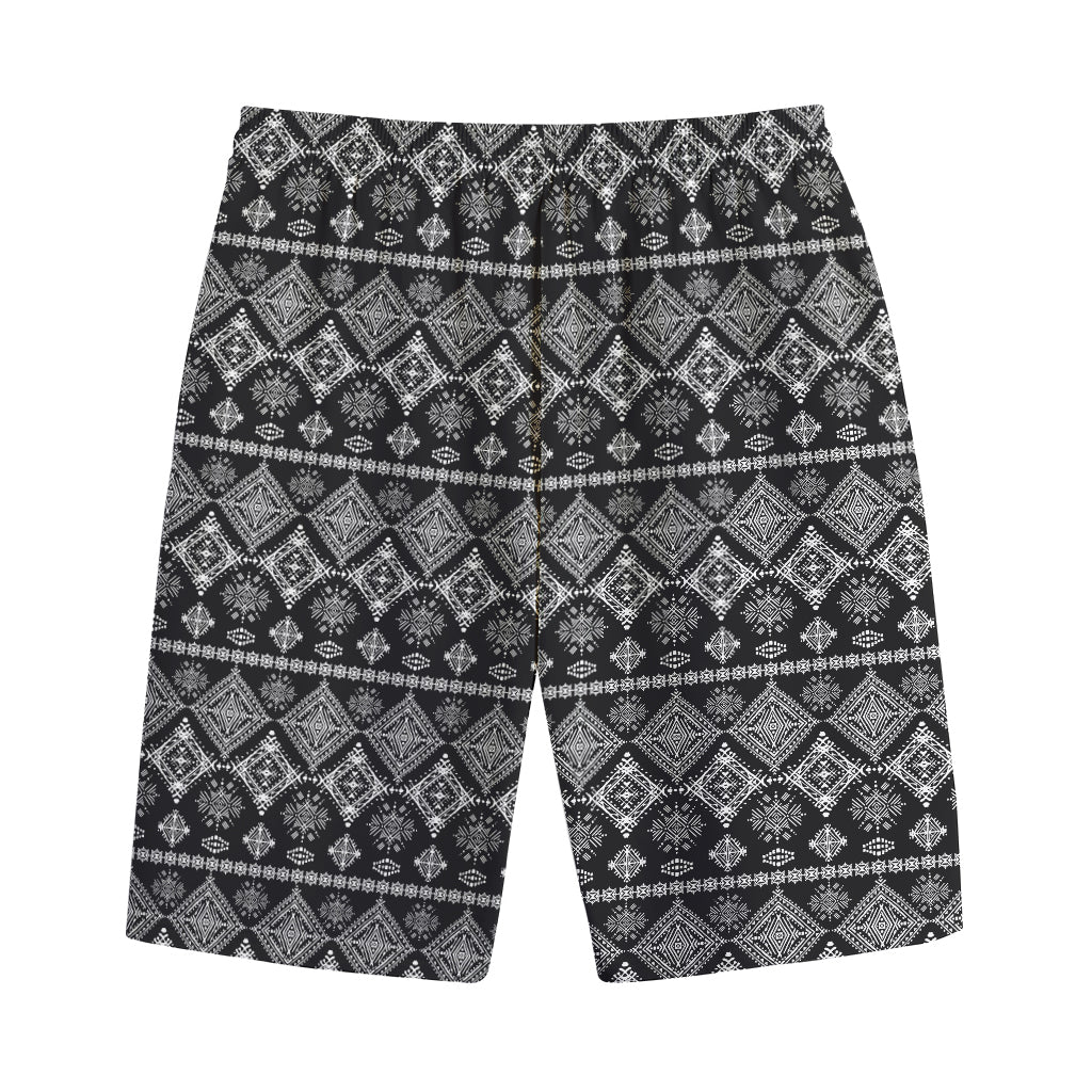 Black And White Boho Tribal Print Cotton Shorts