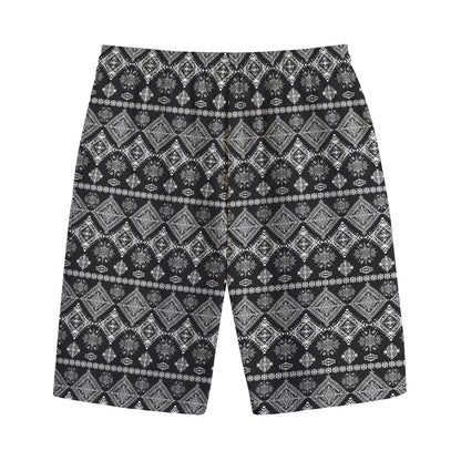 Black And White Boho Tribal Print Cotton Shorts