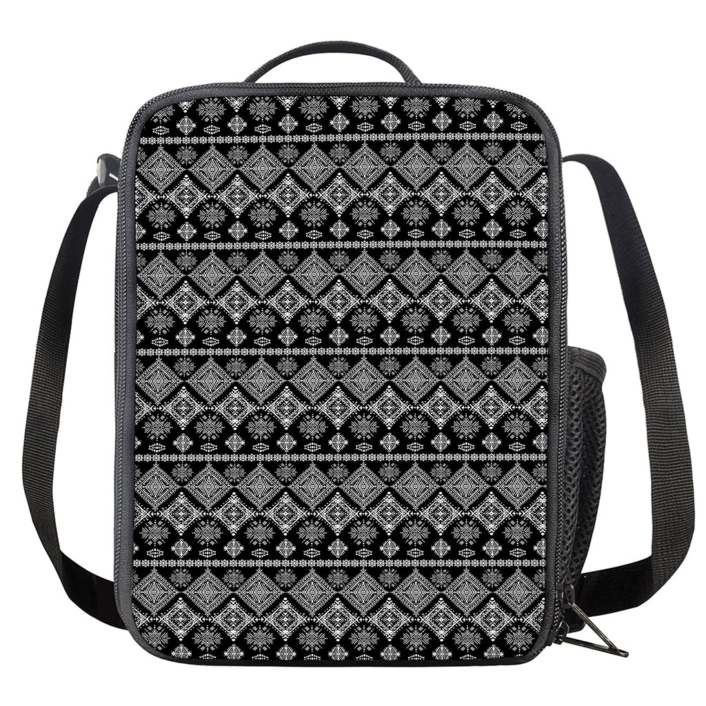 Black And White Boho Tribal Print Crossbody Lunch Bag