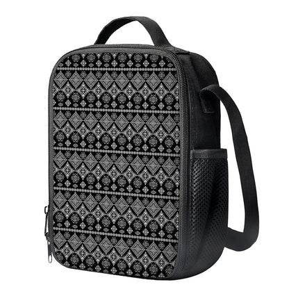 Black And White Boho Tribal Print Crossbody Lunch Bag