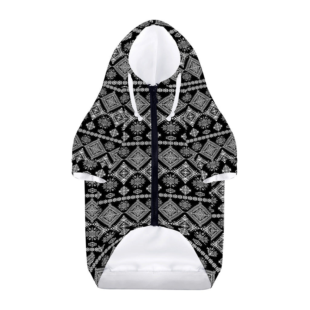 Black And White Boho Tribal Print Dog Zip Up Hoodie