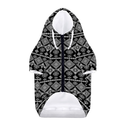 Black And White Boho Tribal Print Dog Zip Up Hoodie