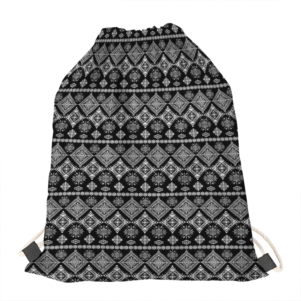 Black And White Boho Tribal Print Drawstring Bag