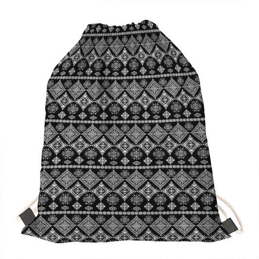 Black And White Boho Tribal Print Drawstring Bag