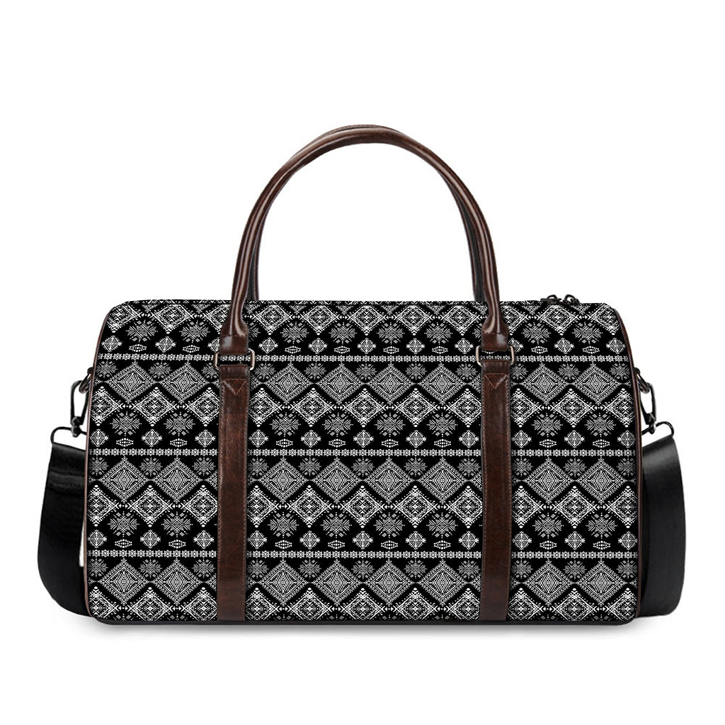 Black And White Boho Tribal Print Duffle Bag
