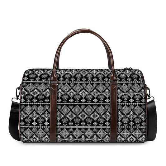 Black And White Boho Tribal Print Duffle Bag