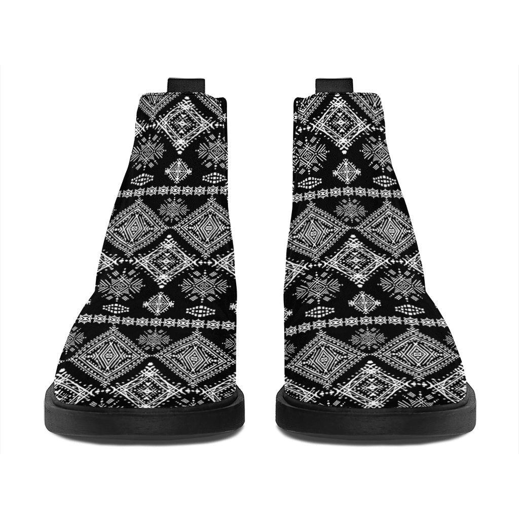 Black And White Boho Tribal Print Flat Ankle Boots