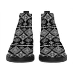 Black And White Boho Tribal Print Flat Ankle Boots